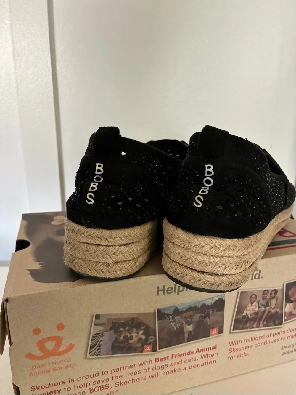 BOBS from Skechers Black Women's Rhinestone Espadrille Slip-On